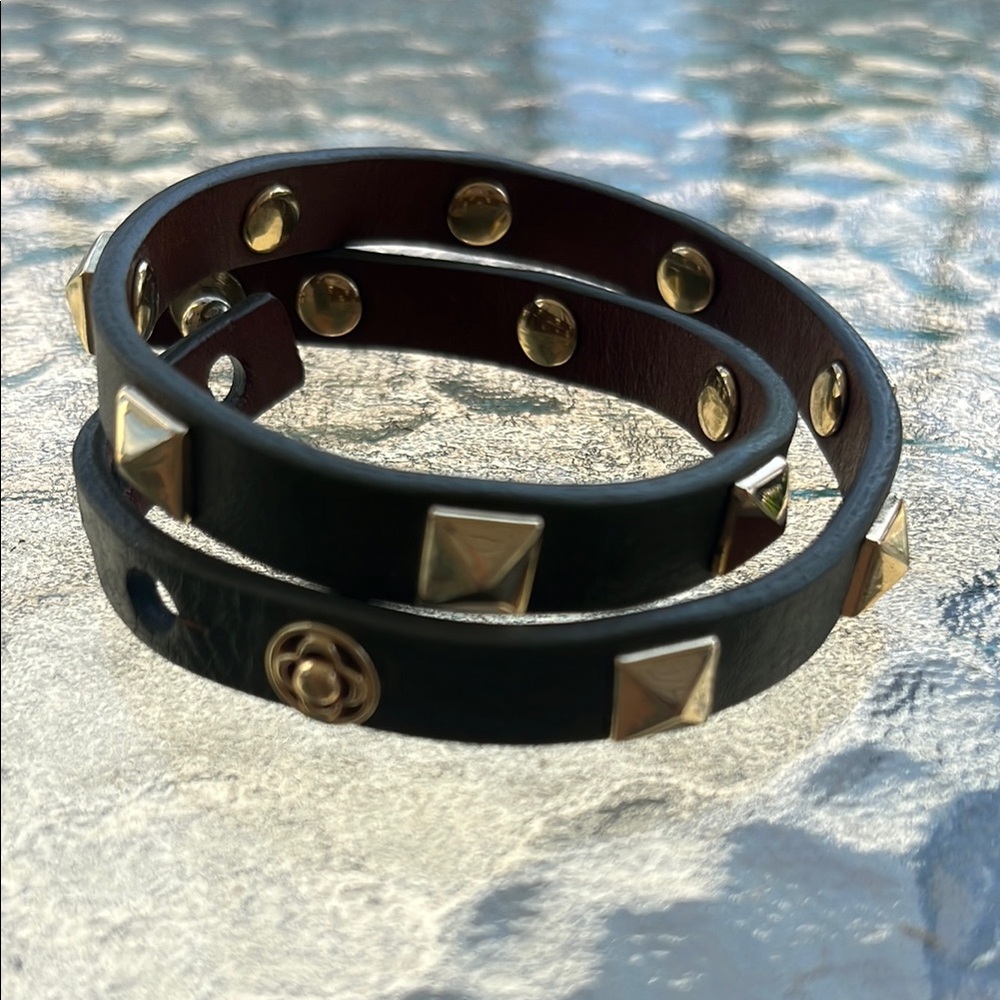 Black Leather Studded Wrap Bracelet